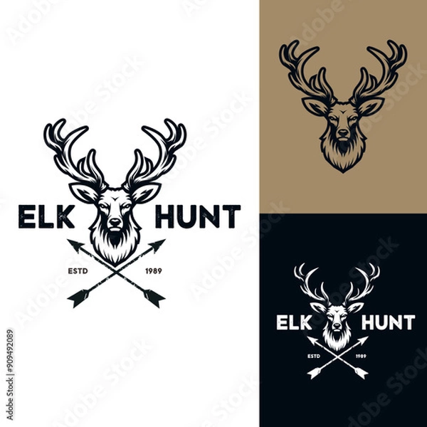 Obraz Deer Buck Stag Head Antlers for Forest Outdoor Adventure or Wildlife Hunting Vintage logo design vector arrow