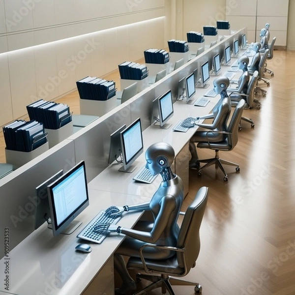 Fototapeta AI efficiently handling workplace, managing different task at a time.