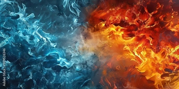 Fototapeta Abstract image of fire and ice meeting in violent beauty. 