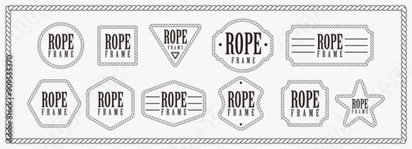 Fototapeta Set of Rope frame badge emblem seal stamp vector on white background