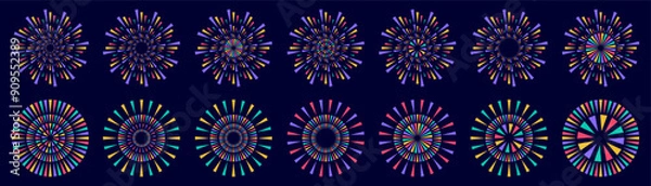 Fototapeta Set of creative fireworks explosion design vectors, ornament fireworks colorful design vector.