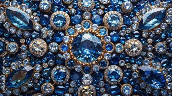 Fototapeta seamless sapphire and gold pattern, gems texture. Design for Wall Art, Poster Print, Wallpaper & Background