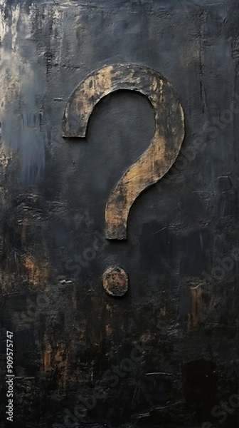 Fototapeta Abstract painting of large question mark on dark textured background, mystery and uncertainty concept