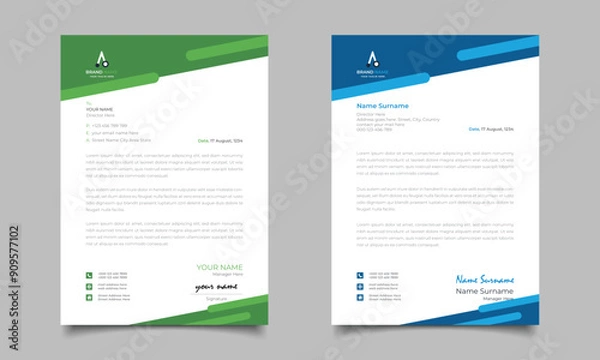 Obraz Green And Blue Modern Business Letterhead Simple Clean Template Design