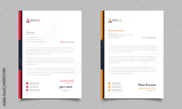 Obraz Red And Yellow Modern Business Letterhead Simple Clean Template Design