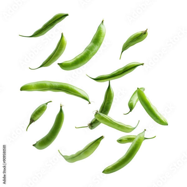 Fototapeta Floating Green Beans On Transparent Png Background For Healthy Vegetable Advertisements . Generative ai