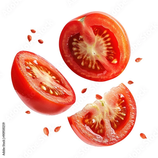 Obraz Floating Fresh Tomato Slices With Seeds On Transparent Png Background For Healthy Vegetable Advertisements . Generative ai