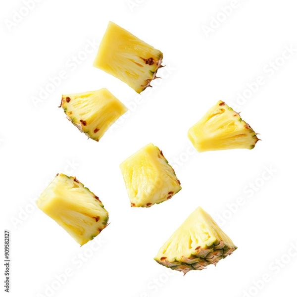 Obraz Floating Pineapple Chunks On Transparent Png Background For Tropical Fruit Advertisements . Generative ai