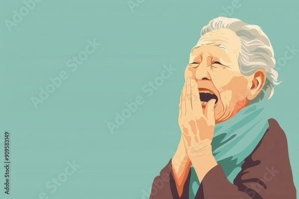 Fototapeta 驚いて口を押さえているおばあさんのイラスト（シニア・おばあちゃん・祖母・サプライズ・びっくり）