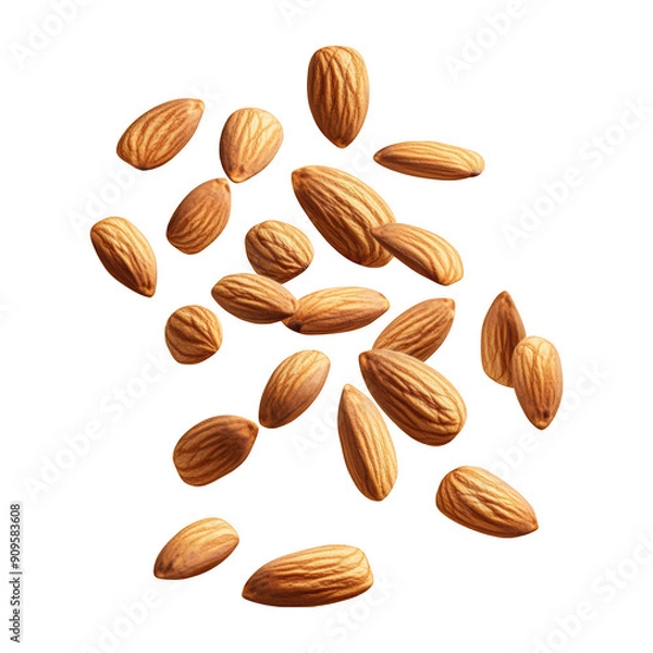 Fototapeta Floating Almond Nuts Scattered On Transparent Png Background For Healthy Snack Advertisements . Generative ai