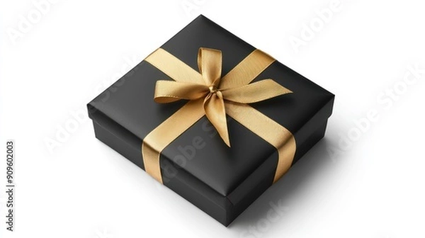 Fototapeta Elegant Black Gift Box with Golden Ribbon