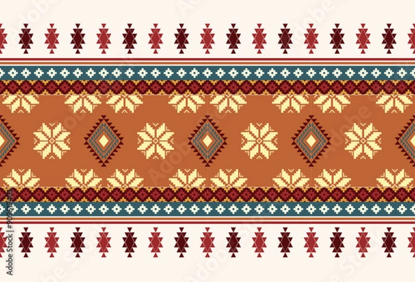 Obraz abstract Traditional geometric ethnic fabric pattern ornate elements with ethnic patterns design for textiles, rugs, clothing, sarong, scarf, batik, wrap, embroidery, print, curtain, carpe