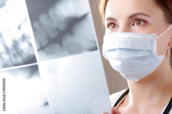Obraz Female doctor examining a colon intestines x ray CT