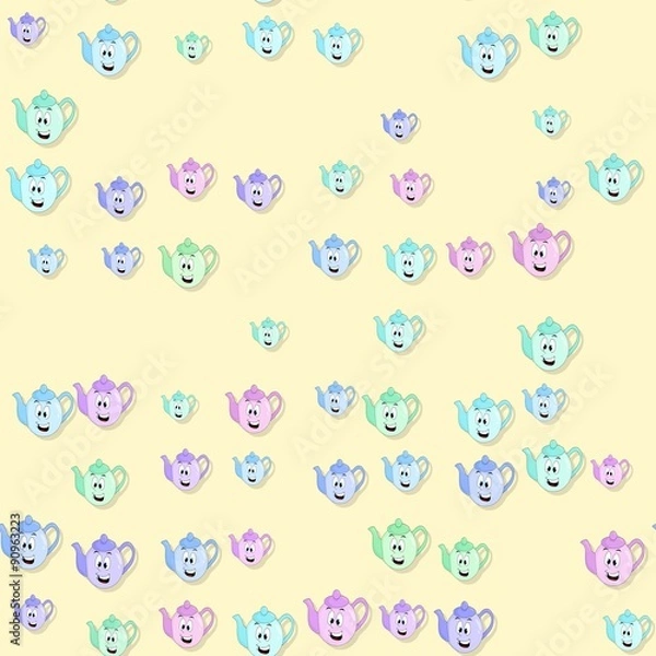 Fototapeta Seamless pots pattern with drop shadow on yellow