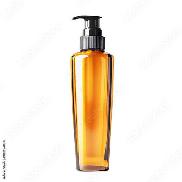 Fototapeta Blank plastic yellow, brown spray bottle tall mockup isolated on cut out PNG or transparent background. Can be used to fill mineral water spray for the face, deodorant spray or body spray.