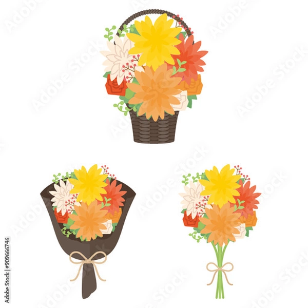 Obraz ダリアの花束セット　黄色系