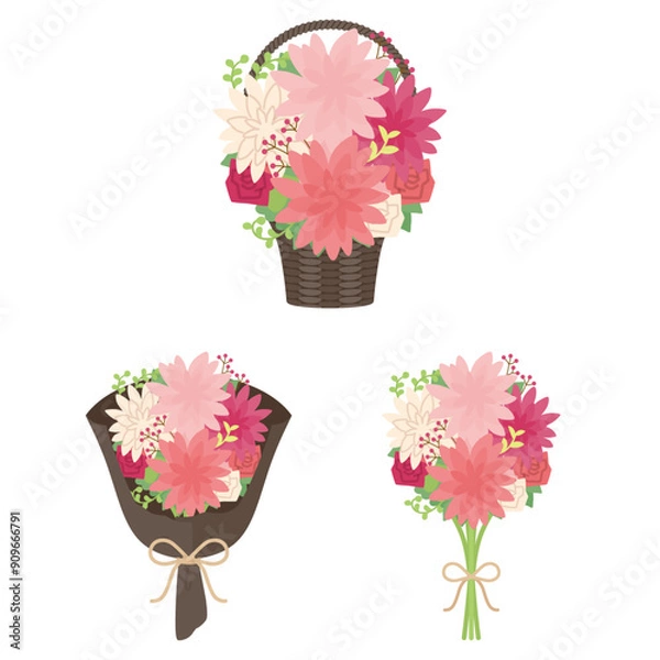 Obraz ダリアの花束セット　ピンク