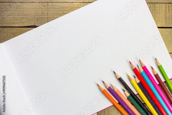 Obraz Top view of color pencils with space for text