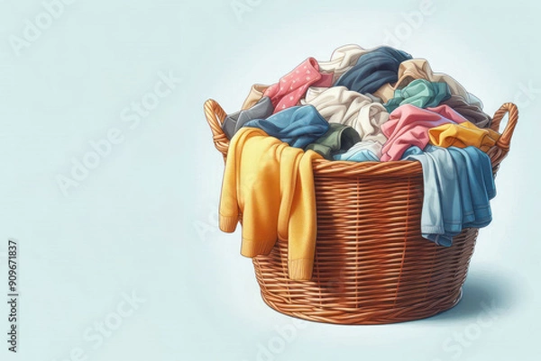Fototapeta A basket full of dirty laundry items. Space for text.