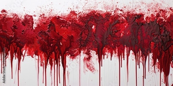 Fototapeta Close up detail of red blood dripping down texture. AI generator