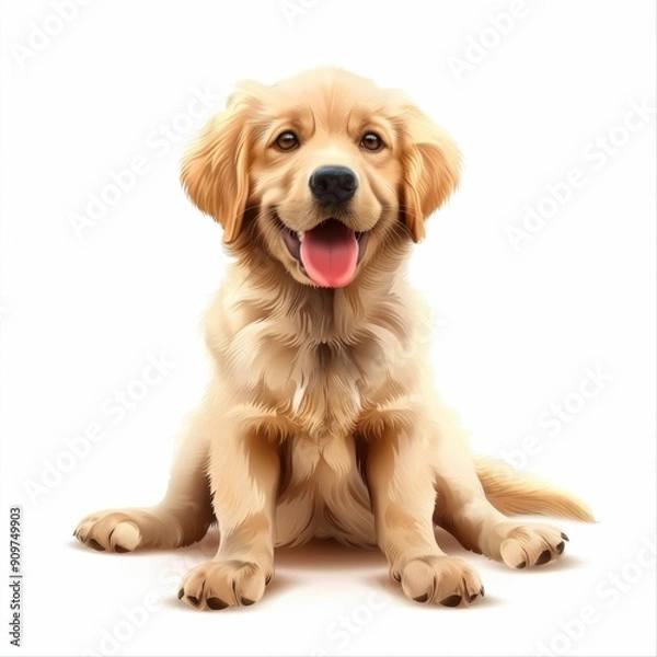 Fototapeta Cute funny cartoon dogs, 3d realistic puppy pet pictogram, dogs set on white background