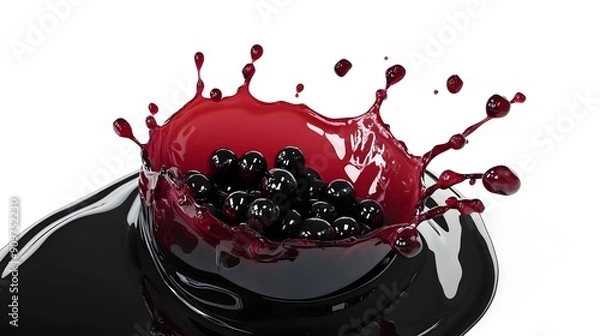 Fototapeta Captivating 3D of a Vibrant Elderberry Juice Splash Against a Clean White Background Showcasing the Dark Potent and Premium of this Antioxidant Rich Superfood Beverage