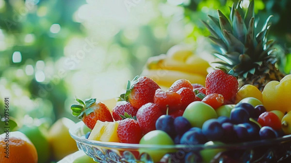 Fototapeta Mixed fruit party view in blurred background