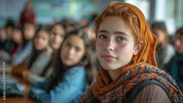 Fototapeta An inclusive classroom environment where students with diverse abilities learn together