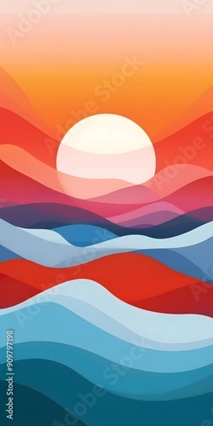 Fototapeta Abstract Sunset Landscape with Colorful Waves