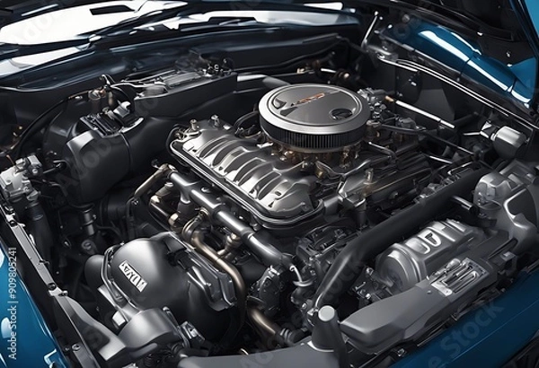 Fototapeta car working combustion 3d internal scheme engine render metal power vehicle motor technology chassis machine metallic part transportation auto shiny automobile mechanic fuel steel