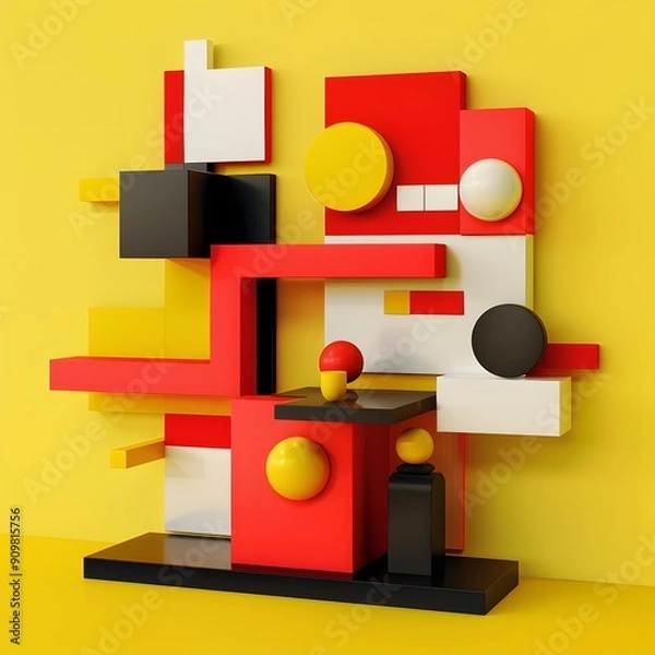 Fototapeta Abstract Geometric Shapes Art Composition Yellow Background