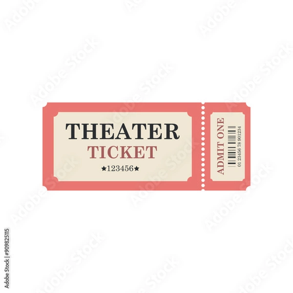 Fototapeta Vintage red theater ticket template white isolated background. Admit one retro ticket. Ticket Admission Entry Event Design