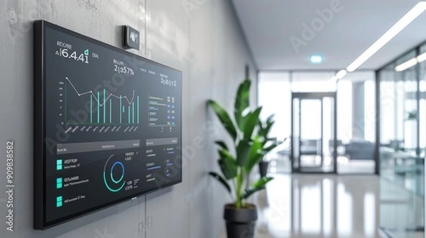 Fototapeta Smart Energy Management Realtime Data Visualization in Modern Commercial Building Lobby