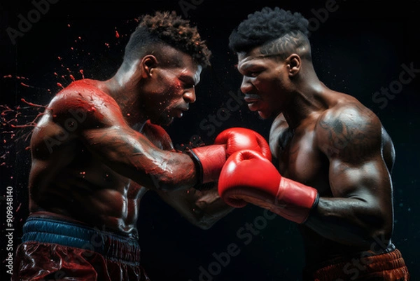 Fototapeta Intense boxing match. powerful punch in dynamic high-contrast lighting