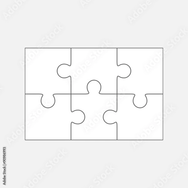 Fototapeta Six  jigsaw puzzle parts, blank vector 2x3 pieces