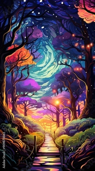 Fototapeta Enchanted Forest Path: A Magical Journey Through Nature, Fantasy, and Wonder