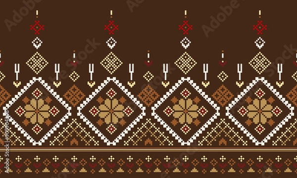 Fototapeta Pixel art pattern seamless for Fabric geometric ethnic pattern seamless,Pixel pattern art wallpaper Background, Design for fabric, curtain, carpet ,geometry seamless pattern art 