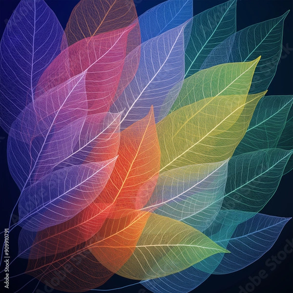 Fototapeta 色とりどりの葉脈のレリーフ