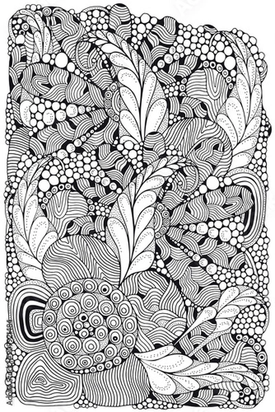 Fototapeta Artistically ethnic abstract background. Hand-drawn, ethnic, floral, retro, doodle, vector, zentangle design element. Adult coloring book page.	