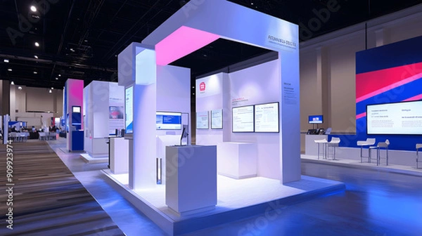 Obraz Clean exhibition booth with informational displays and promotional items for political convention