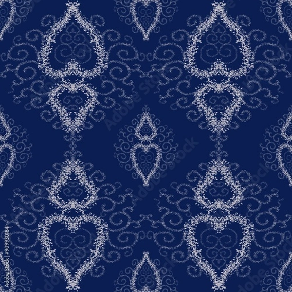 Fototapeta Hand-made fabric pattern, tie-dyed with indigo, seamless pattern, background, mandala style.