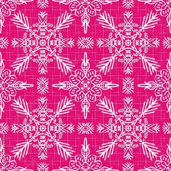 Obraz Handmade, white snowflakes, seamless pattern on a pink background.