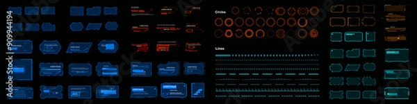 Obraz Vector set frames, complex elements, signs and symbols for personal graphical interface HUD. Collections HUD elements. Futuristic set GUIUI frame, windows with information. Modern set graphic elements