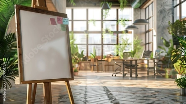 Fototapeta Flip chart by sticky notepapers on wall in office. AI generated illustration