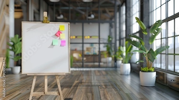 Fototapeta Flip chart by sticky notepapers on wall in office. AI generated illustration