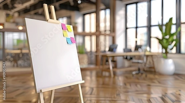 Fototapeta Flip chart by sticky notepapers on wall in office. AI generated illustration