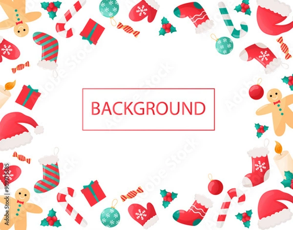 Obraz Christmas cartoon background with christmas elements