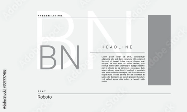 Fototapeta Business Alphabet presentation template monogram black and white grayscale letters minimalistic layout