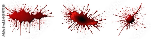 Fototapeta Red blood splatter and blood drops isolated on a transparent background, Blood splashes and stains