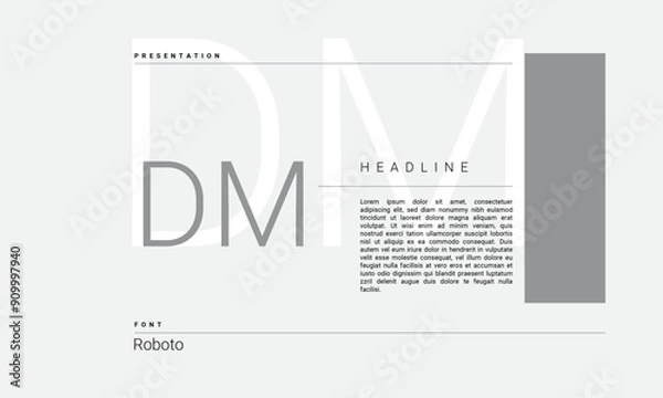 Fototapeta Business Alphabet presentation template monogram black and white grayscale letters minimalistic layout